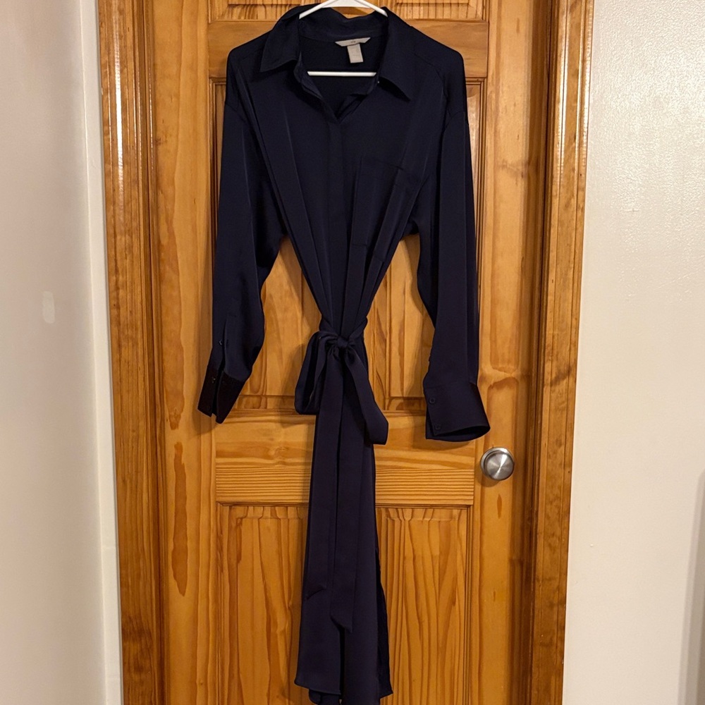 H&M | Satin Navy Blue Shirt Dress